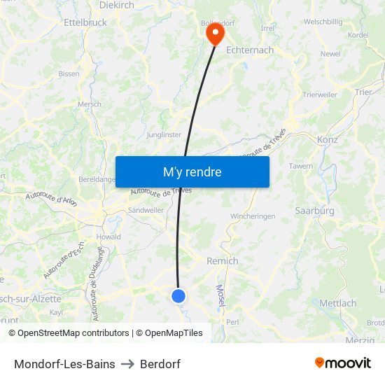 Mondorf-Les-Bains to Berdorf map