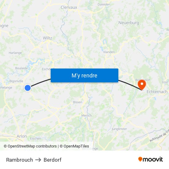 Rambrouch to Berdorf map