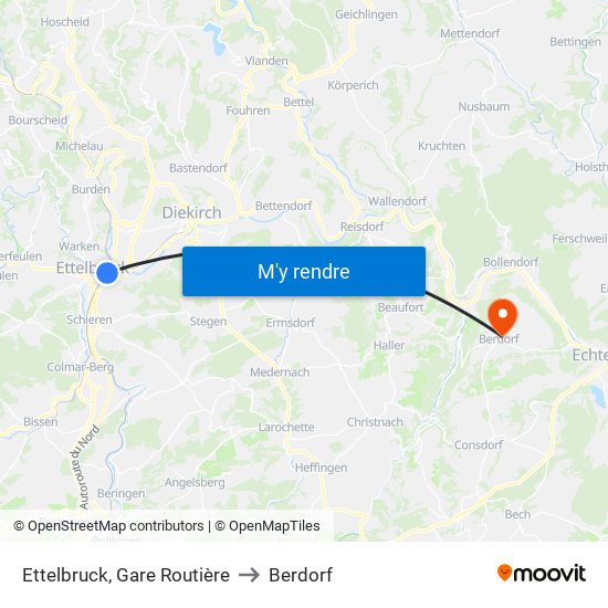 Ettelbruck, Gare Routière to Berdorf map