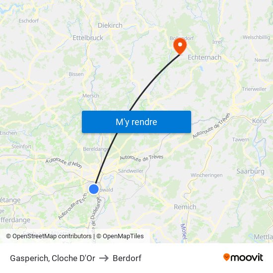 Gasperich, Cloche D'Or to Berdorf map