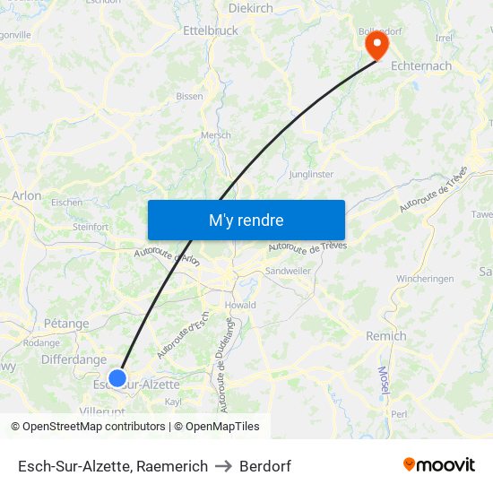 Esch-Sur-Alzette, Raemerich to Berdorf map
