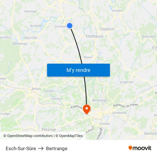 Esch-Sur-Sûre to Bertrange map
