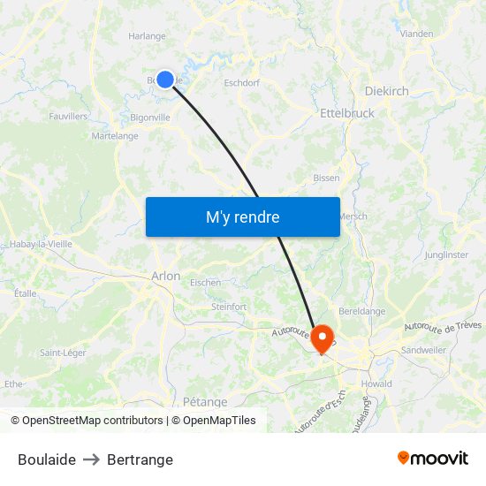 Boulaide to Bertrange map