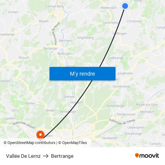 Vallée De Lernz to Bertrange map