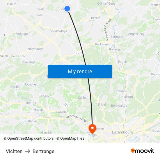 Vichten to Bertrange map
