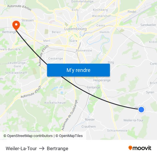 Weiler-La-Tour to Bertrange map