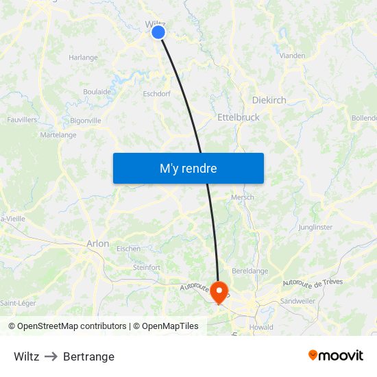 Wiltz to Bertrange map