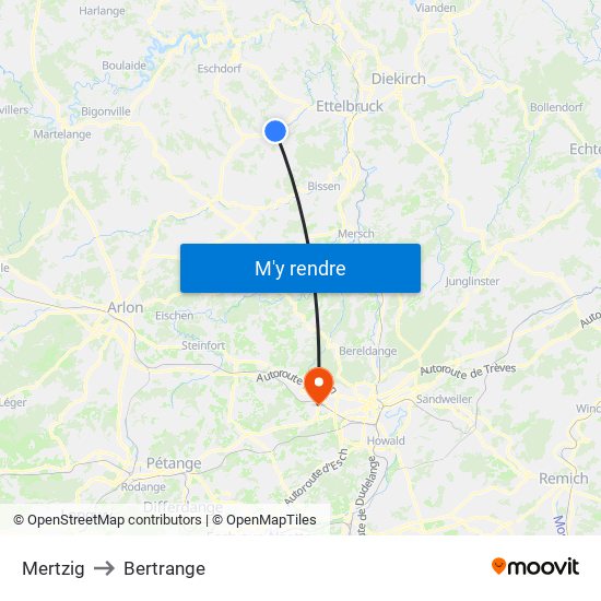 Mertzig to Bertrange map