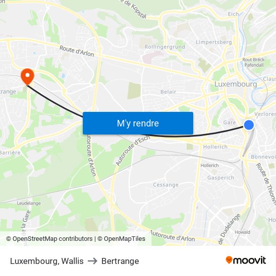 Luxembourg, Wallis to Bertrange map