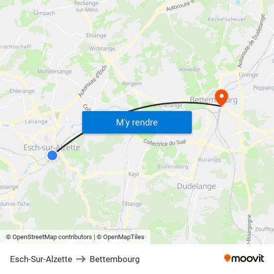 Esch-Sur-Alzette to Bettembourg map