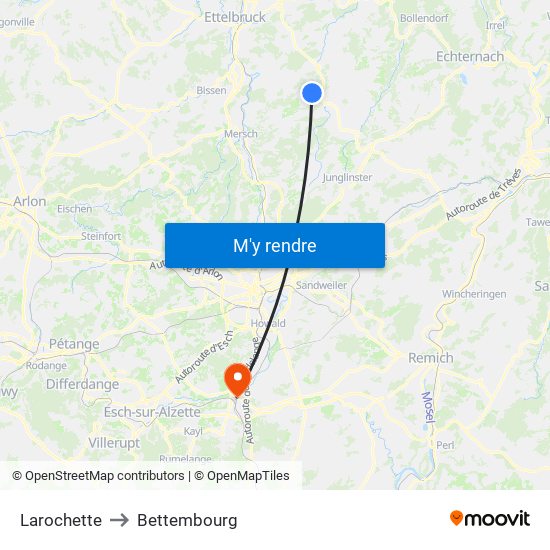 Larochette to Bettembourg map