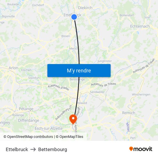 Ettelbruck to Bettembourg map