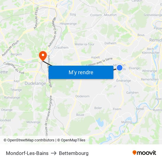 Mondorf-Les-Bains to Bettembourg map