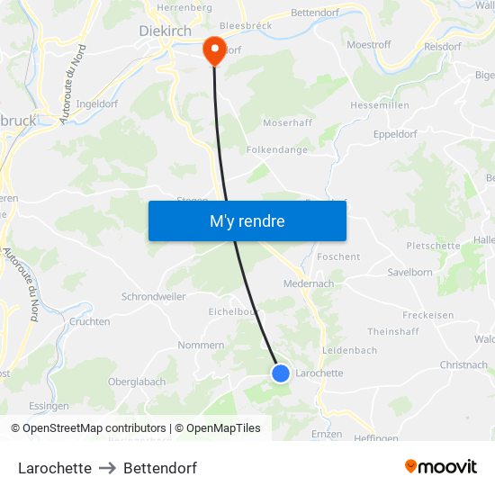Larochette to Bettendorf map