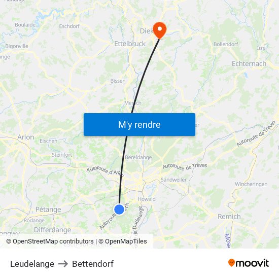 Leudelange to Bettendorf map