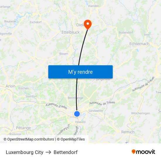 Luxembourg City to Bettendorf map