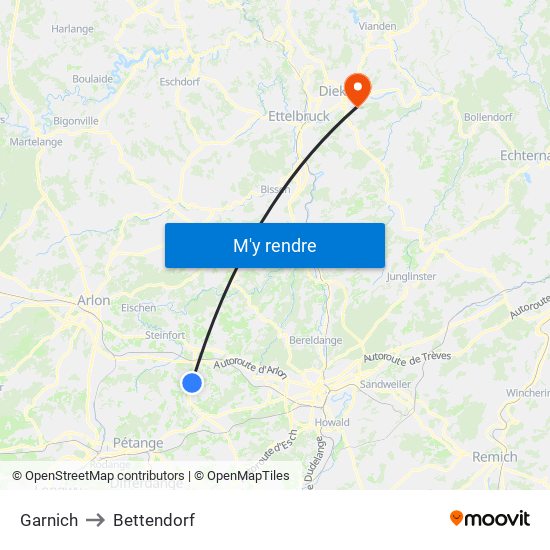 Garnich to Bettendorf map
