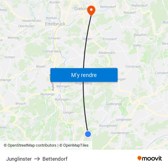 Junglinster to Bettendorf map