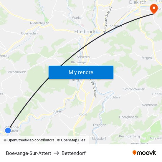 Boevange-Sur-Attert to Bettendorf map