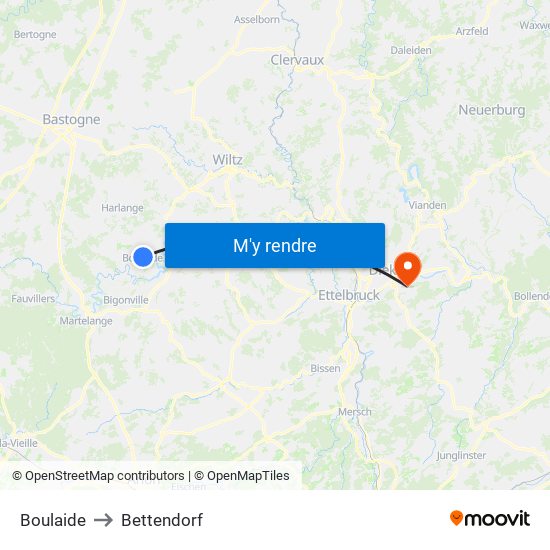 Boulaide to Bettendorf map