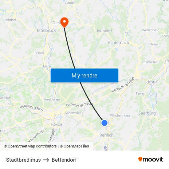 Stadtbredimus to Bettendorf map