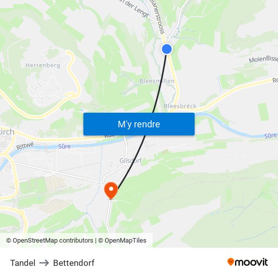 Tandel to Bettendorf map