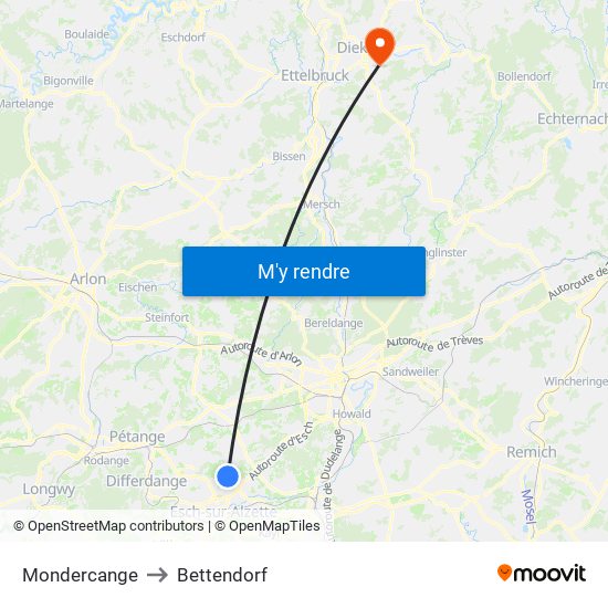 Mondercange to Bettendorf map
