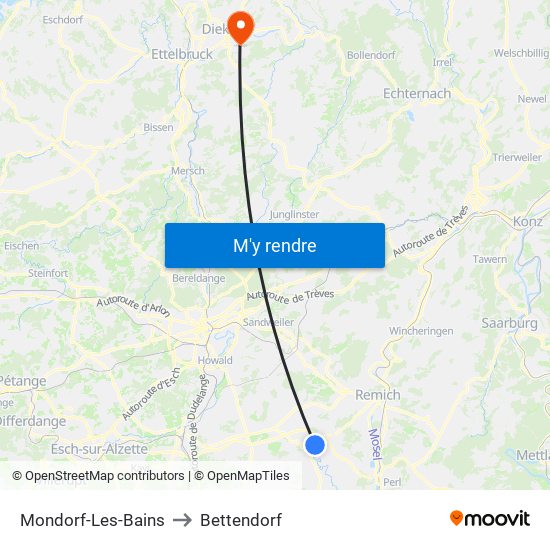 Mondorf-Les-Bains to Bettendorf map