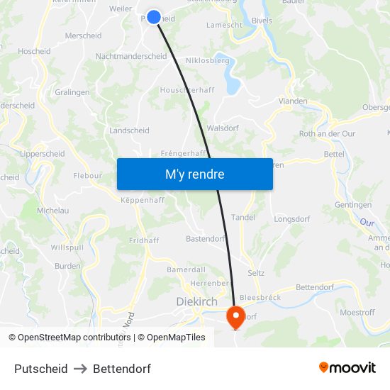 Putscheid to Bettendorf map