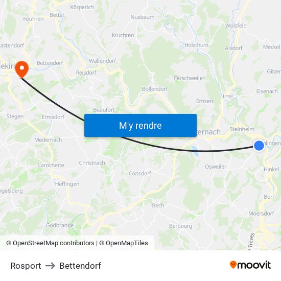 Rosport to Bettendorf map