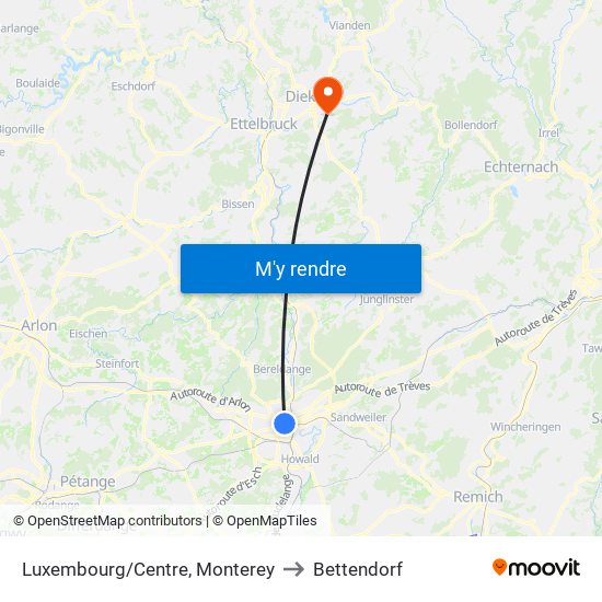 Luxembourg/Centre, Monterey to Bettendorf map