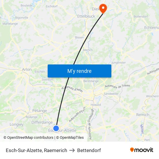 Esch-Sur-Alzette, Raemerich to Bettendorf map