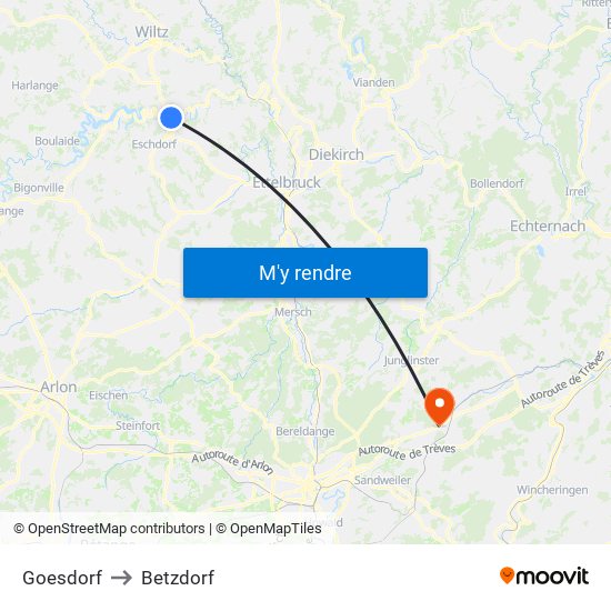 Goesdorf to Betzdorf map