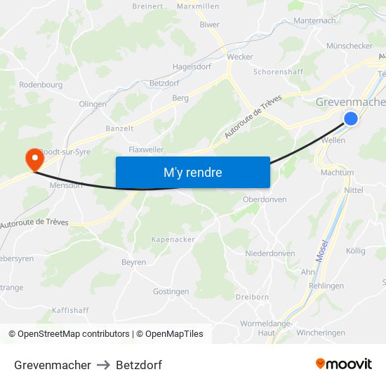 Grevenmacher to Betzdorf map