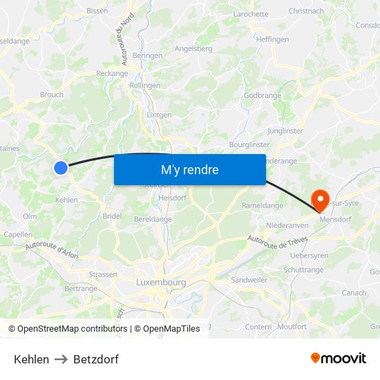 Kehlen to Betzdorf map