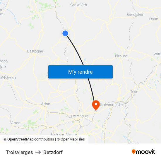 Troisvierges to Betzdorf map