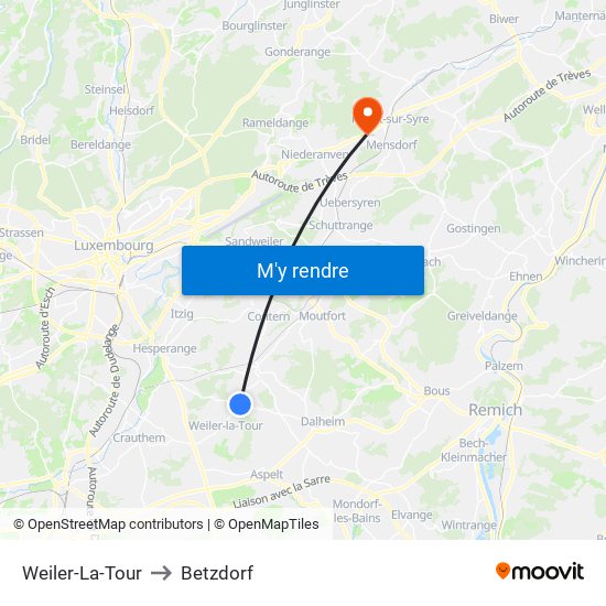 Weiler-La-Tour to Betzdorf map