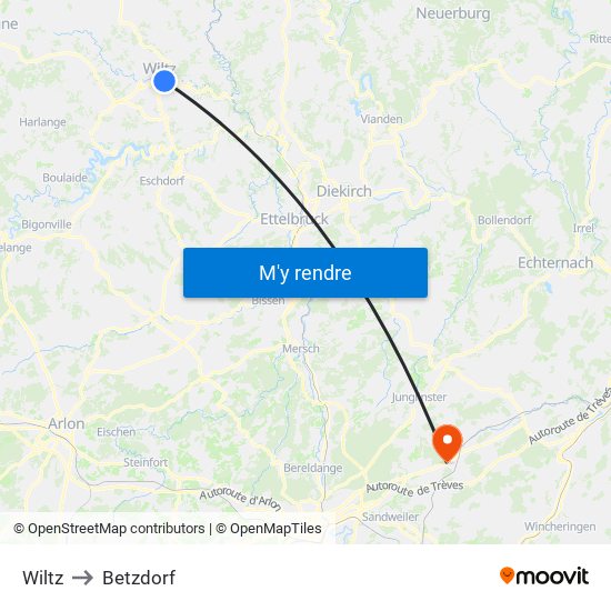 Wiltz to Betzdorf map