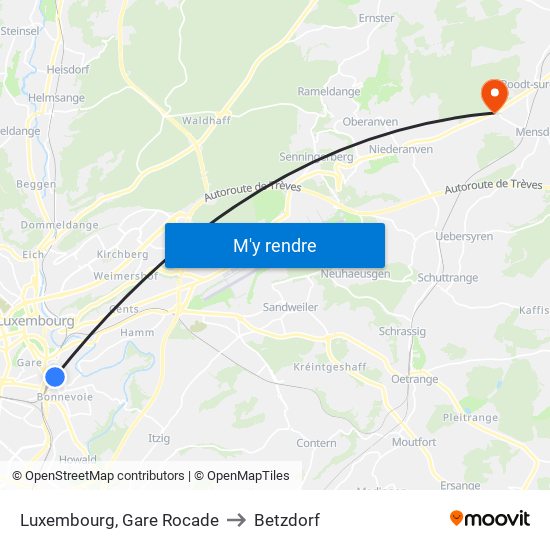 Luxembourg, Gare Rocade to Betzdorf map