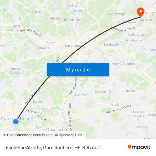 Esch-Sur-Alzette, Gare Routière to Betzdorf map