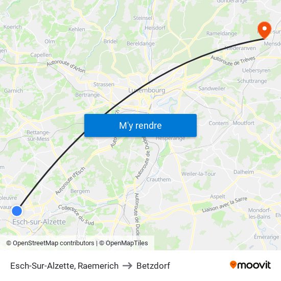Esch-Sur-Alzette, Raemerich to Betzdorf map