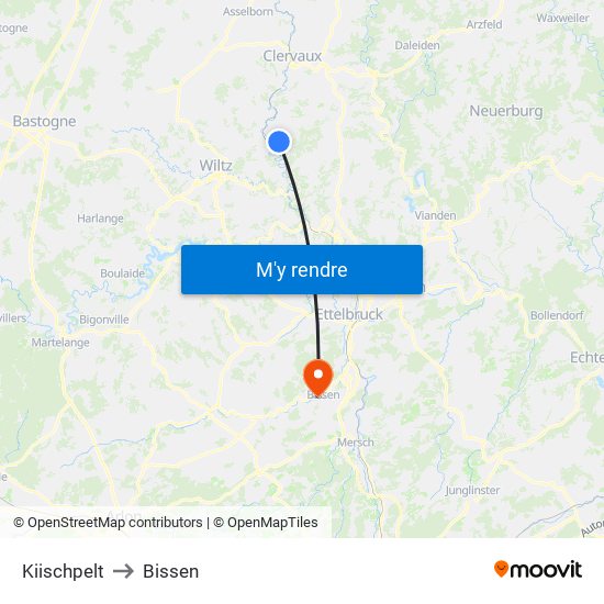 Kiischpelt to Bissen map
