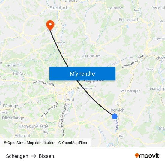 Schengen to Bissen map