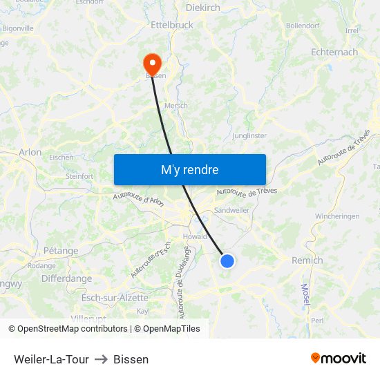 Weiler-La-Tour to Bissen map