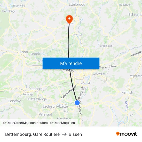 Bettembourg, Gare Routière to Bissen map