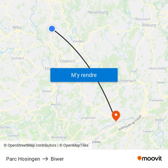 Parc Hosingen to Biwer map