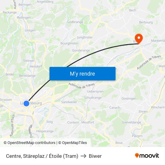 Centre, Stäreplaz / Étoile (Tram) to Biwer map