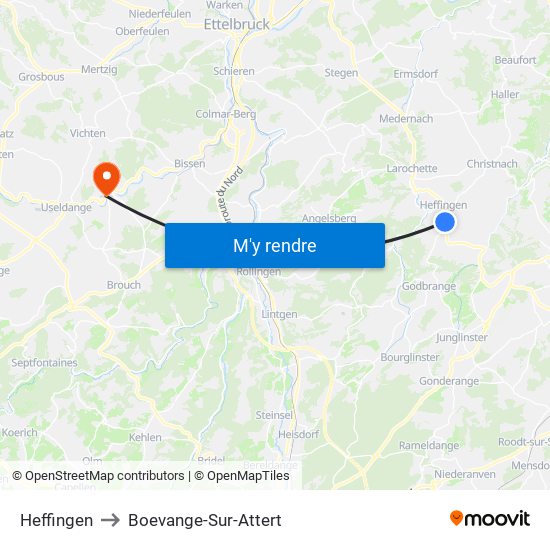 Heffingen to Boevange-Sur-Attert map
