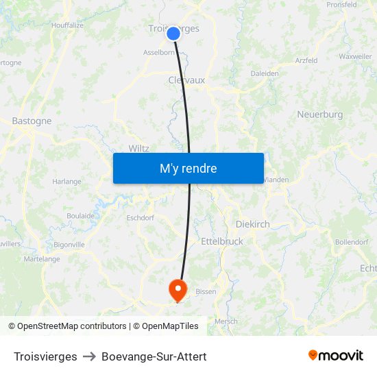 Troisvierges to Boevange-Sur-Attert map