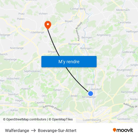 Walferdange to Boevange-Sur-Attert map